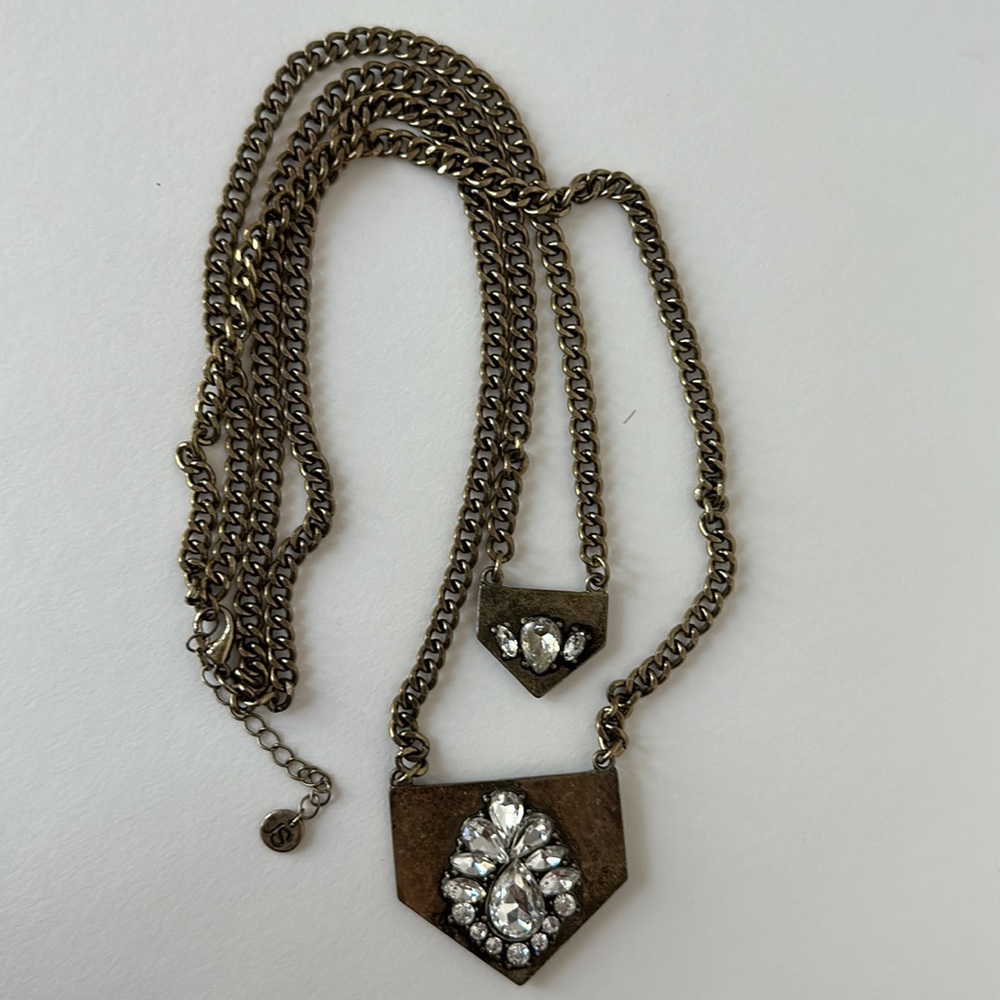 JS double strand brass necklace with sparkle pendants